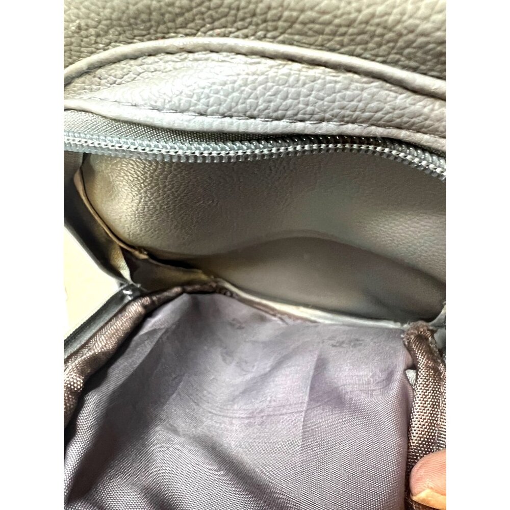 Gray Faux Leather Crossbody Sling Bag Adjustable Strap Multiple Zipper Compartme - Picture 3 of 4